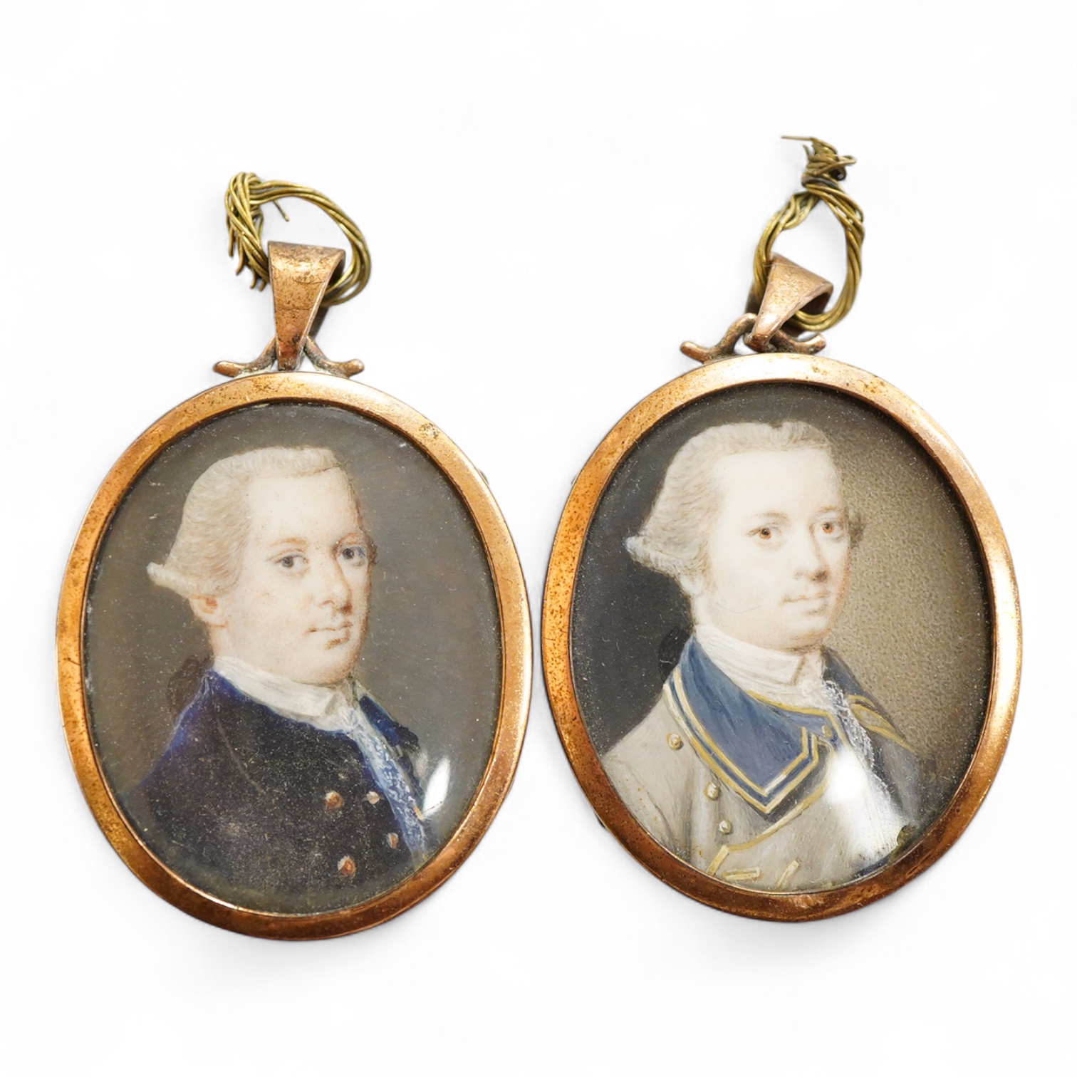 Late Georgian School, Portrait miniatures of gentleman, pair of oval watercolours on ivory, housed in pendant frames, 3.5 x 3cm, CITES Submission reference KQPH4A4C